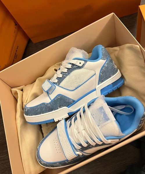 

summer luxury vintage abloh men sneakers shoes black blue denim mesh leather rubber sole velcro strap trainers virgil party wedding dress sk