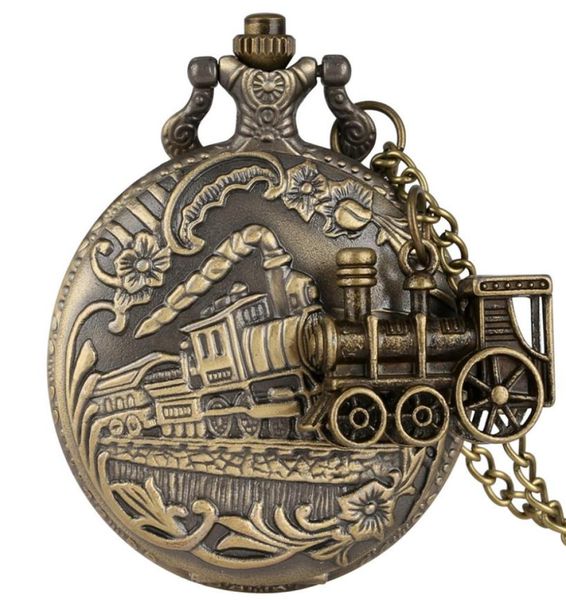 

vintage retro 3d steam train pocket watch with necklace chain locomotive design men women antique quartz clock gift collectab4327002, Slivery;golden