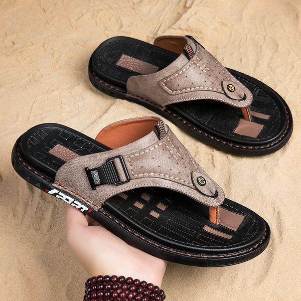 

slippers summer leather men flip flops outside size 3845 230628, Black