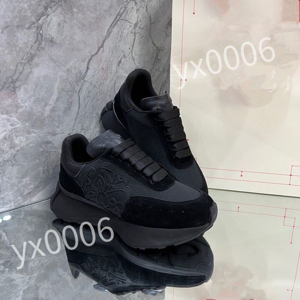 

new luxury designer calfskin casual shoes reflective sneakers vintage leather trainers fashion leisure shoes platform lace-up women mens sne, Black