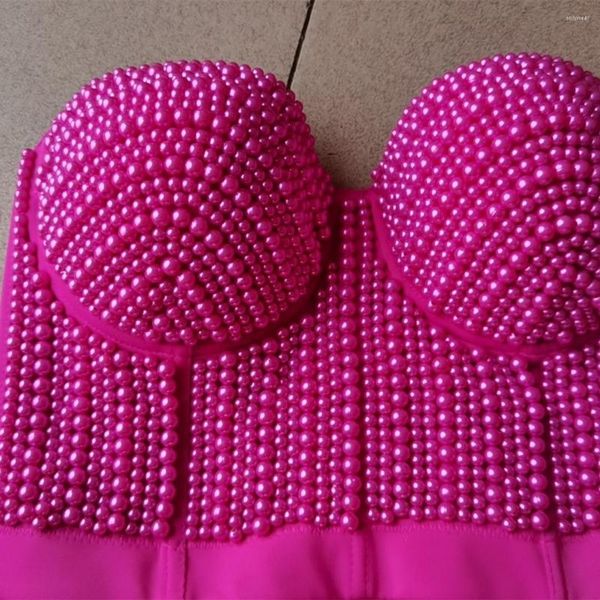 

women's tanks pearl beading camisole women night club party female backless cropped push up bustier bra tube top, White