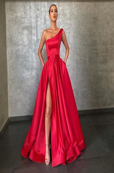 

red evening dresses 2021 with dubai middle east high split formal gowns party prom dress sash plus size vestidos de festa red carp7752859, Black;red