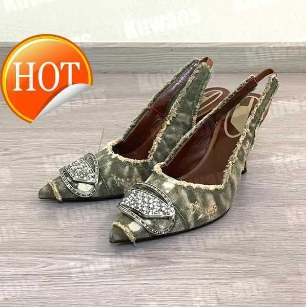 

d-venus sb denim heels slingback womens sandals pumps d kittie canvas d venus beach summer luxury designer high slipper party wedding leathe, Black