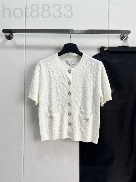 

women's knits & tees designer summer new style elegant and fashion versatile leopard jacquard short sleeve cardigan knitwear for women, White