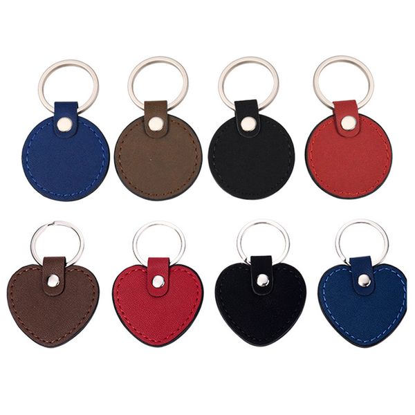 

leather keychains diy blank round heart keychain car keyring key chain, Silver