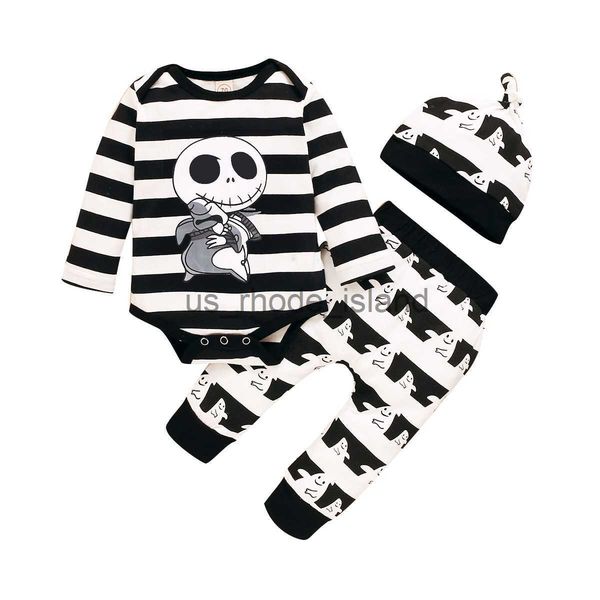

t-shirts new halloween baby boys clothes sets stripe skull pattern long sleeve jumpsuit long pants hat toddler baby 3pcs outfits 0-24m x0628, Blue