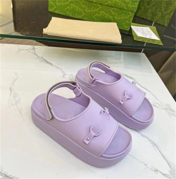 

2023 luxury horsebit flatform sandals men women thick bottom scuffs beach summer slide dark blue non slip rubber sole slippers flip flops sh, Black