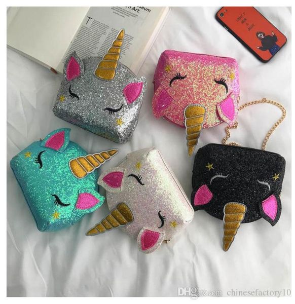 

sequins bags unicorn crossbody bag girls cartoon chain shoulder bags kids bling messenger bags gift 5 colors6265040, White
