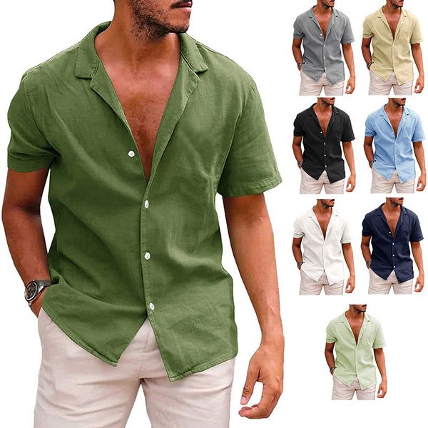 

men's dress shirts casual button down shirt short sleeve linen beach summer 230628, White;black