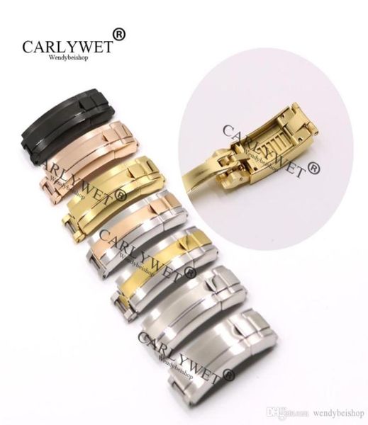 

carlywet 9mm x 9mm brush polish stainless steel watch band buckle glide lock clasp steel for bracelet rubber leather strap belt3769226, Black;brown