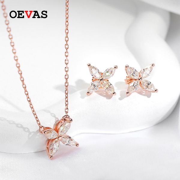 

stud oevas 100% 925 sterling silver diamond butterfly pendant necklace earrings for women sparkling fine jewelry set gift 230627, Golden;silver