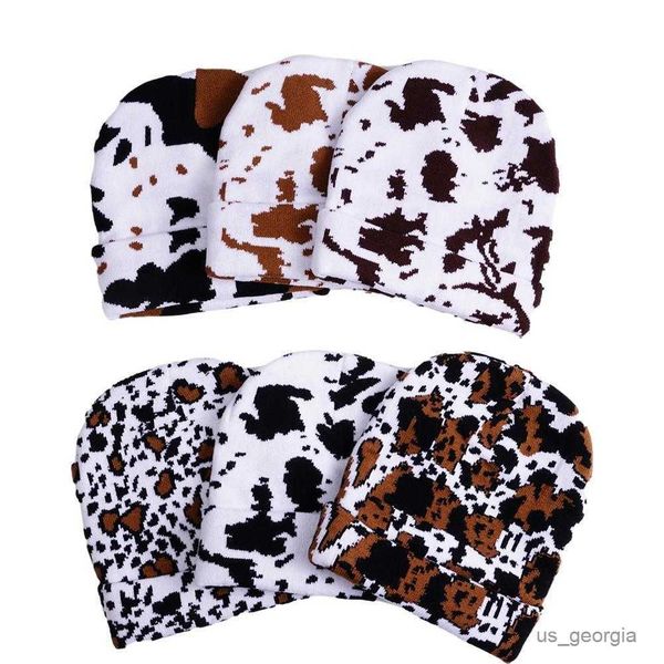 

caps leopard print beanie cap couple knit cap cow print hat lovely winter men women thicken warm cow print bonnet hats r230628, Blue;gray