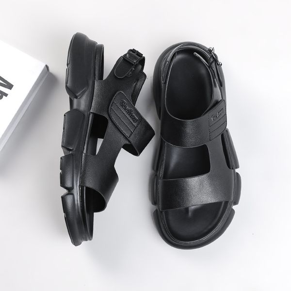 

sandals summer men's 2023 fashion buckle beach shoes thick sole outdoor men leather sandal male 230628, Black