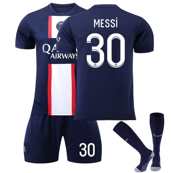 

2023 soccer fans psg uniform set t shirt+pant+socks 3 piece tracksuit quick dry stretch athletic short sport suit messi home away player ver, Gray