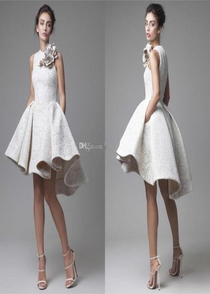 

new spring white lace short evening dresses arabic dubai hand made floral high low prom gowns fashion party cocktail dresses2119709, Black;red