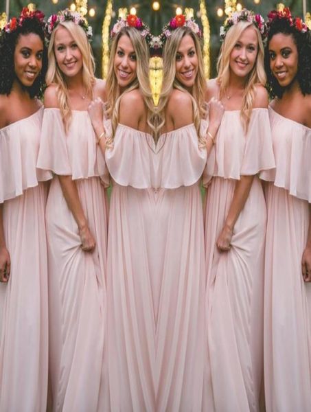 

latest blush pink bohemianstyle bridesmaid dresses ruched off shoulder chiffon long prom dresses pretty party dress fo1174361, Blue;red