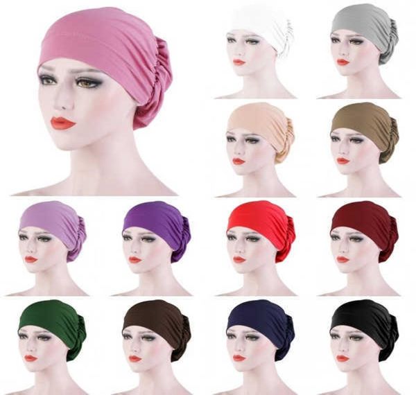 

women turban hat soft jersey hijab headwear scarf wrap hair loss cancer chemo cap bandana muslim cover headscarf elastic bonnet x02728373, Blue;gray