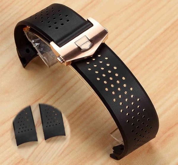 

bracelet replace for tag grand carrera aquaracer rubber silicone wristband men strap accessories watch band8538415, Black;brown