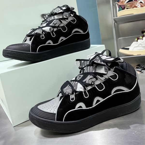 

vintage frosted leather patchwork bread shoes for couples luxurious designer mens shoes womens shoes skateboards casual sports shoes sizes 3, Black