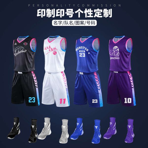 

new basketball uniform suit men's training clothes match team clothes men's and women's breathable children's basketball, Black;red