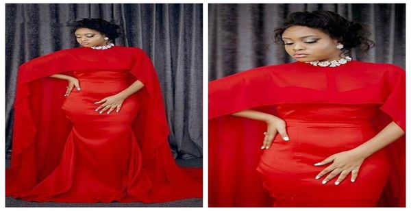 

2018 elegant red mermaid long evening dresses with chiffon cape african women formal gowns dress7873255, Black;red
