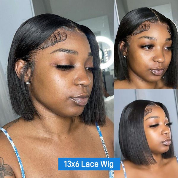

straight short bob 5x1 t part lace frontal wigs brazilian remy 180 density 4x4 closure 13x4 lace front human hair wig for women, Black;brown