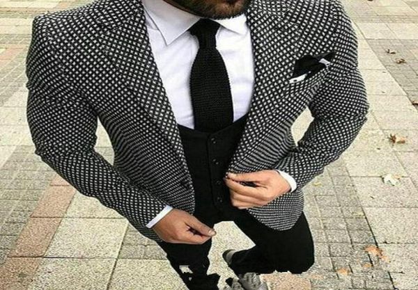 

tailor made checkered black white men suits slim fit formal groom prom blazer 3 piece tuxedo marriage suit jacketpantvest6698514, Black;gray