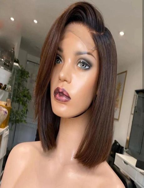 

malaysia wig ombre brown side part bob straight 360 transparent lace frontal human hair pre plucked natural virgin 5x5 closure2102593, Black