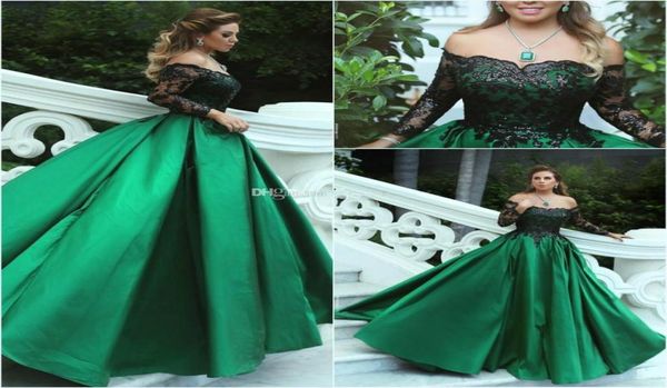 

black green ball gown evening dresses off shoulder long sleeves sequins lace satin plus size women evening dresses formal dresses7593253, Black;red