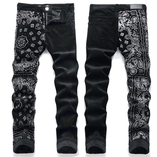 

man black corduroy velvet jeans with printed effect, Blue