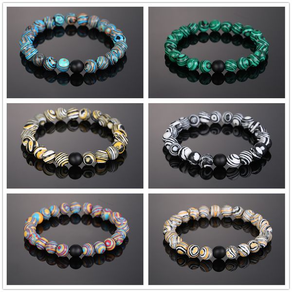 

8mm natural stone malachite matted beads bracelet men women yoga healing balance bracelet, Black