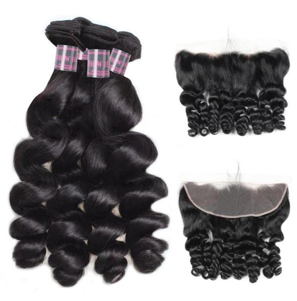 

indian human hair body loose deep peruvian human hair bundles with closure brazilian water wave hair weaves 4pcs with 134 lace fr89471185, Black