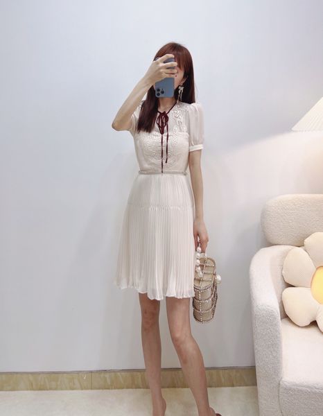 

auth self portrait dress short skirt hollow out lace embroidered chiffon pleated, Black;gray