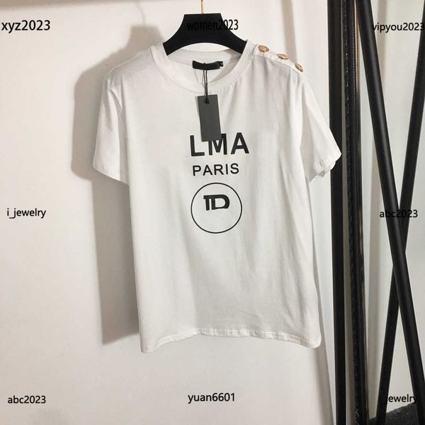 

designer clothes women t-shirt gold button decoration tees solid color girl short sleeve summer #multiple product, White