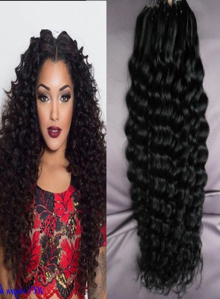 

deep curly 100 gram per package micro bead link human hair extensions 1gstrand micro loop ring hair extensions remy hair extensio9919587, Black