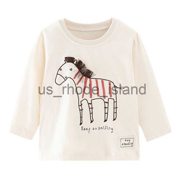 

t-shirts 2023 baby girls long sleeve t-shirt cotton with little horse lovely children spring and autumn for kids 2-7 year x0628, Blue