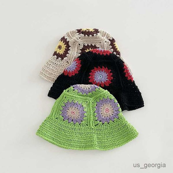 

caps green flower knitted bucket hat women's autumn new travel crochet flower basin hat sun protection fisherman hat r230628, Blue;gray