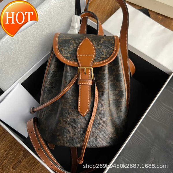 

women's designer bags triumphal arch backpack 2023 new fashionable genuine leather old flower bag female small people drawstring school