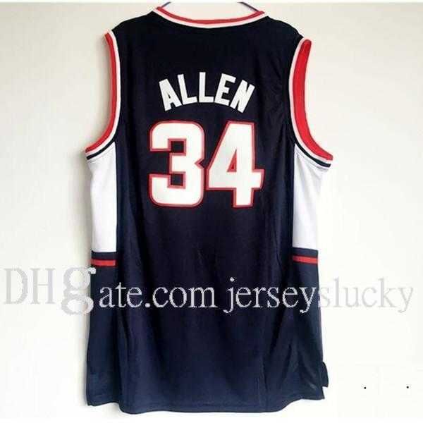 

ncaa men 34 ray allen college basketball wear uconn connecticut huskies jersey navy blue color team all stitched for sport fans jerseys, Black;red