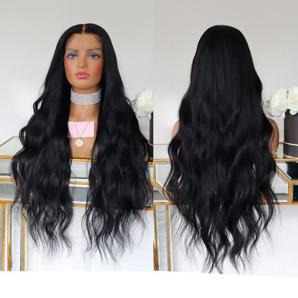 

black lace front wig with baby hair natural hairline glueless wig long natural wave lace wig, Black;brown