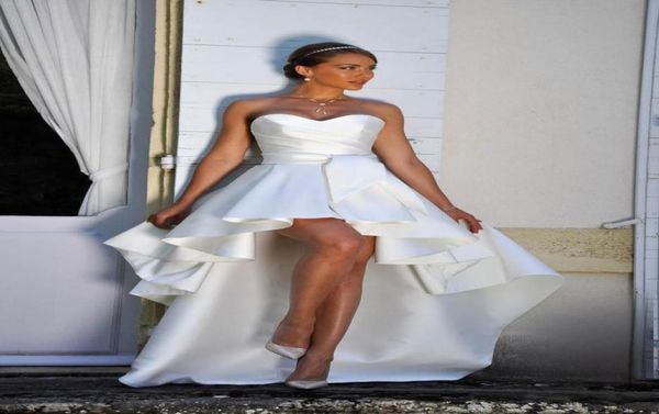 

high low short wedding dresses strapless aline simple satin beach bridal gowns outdoor wedding gowns custom made vestido de novia5827498, White