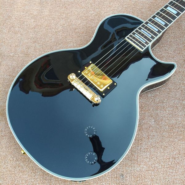 

custom lectric guitar fingerboard, black and gold hardware
