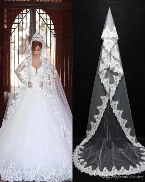 

vintage white ivory one layer wedding veil lace edged chapel length romantic bridal veils with comb ready to ship cpa0918353962, Black