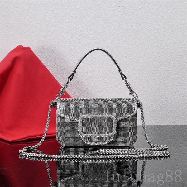 

men luxury wallet leather designer cross body bag trendy full diamond hip hop punk style borsa plated silver v buckle fashion hand bag black