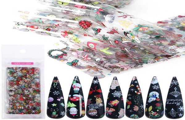 

10pcspack christmas decorations for nails mix colorful transfer nail foil sticker snow flower elk gift santa adhesive paper6032181, Black