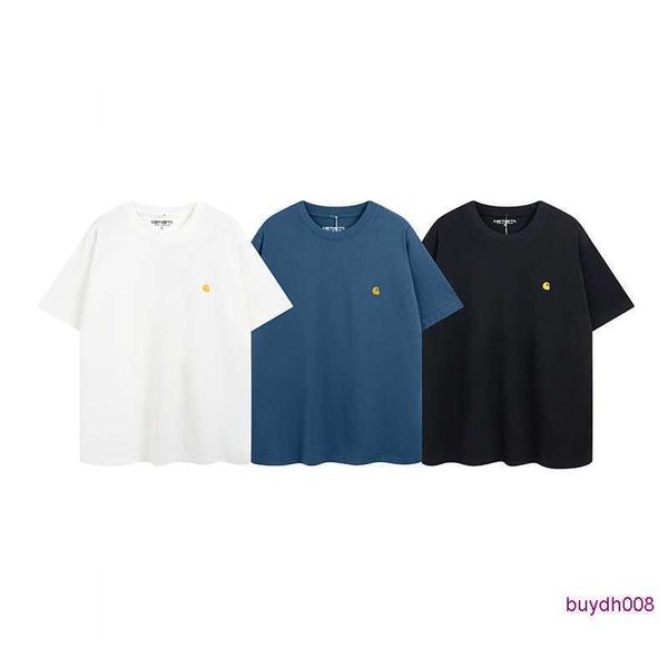 

fashion men's and women's t-shirt tooling brand carhart new 2023 summer classic embroidery small gold label couple loose short sle, White;black