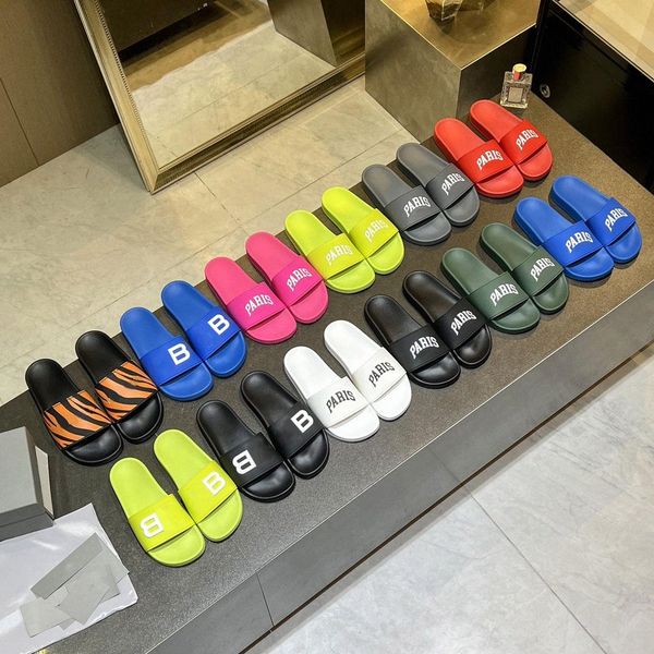 

designers slippers men women paris slider sandals rubber flat sole slipper paris piscine pool slide sandal 3d embossed logo slider 35-46 69o, Black