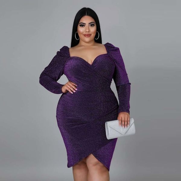 

plus size dresses size mini dress purple gliiter shiny ladies long sleeve spring summer asymmertrical night club party big sizes 230627, Black
