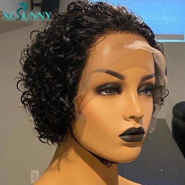 

13x6 lace front short curly bob wig part 150 density 13x4 lace frontal deep curly human hair wig remy brazilian xcsunny3987358, Black;brown