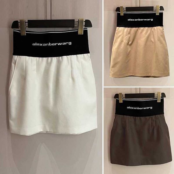 

aw dawang family high waist slim wrapped short skirt wang 2023 summer new letter belt a-line half length for women, Black